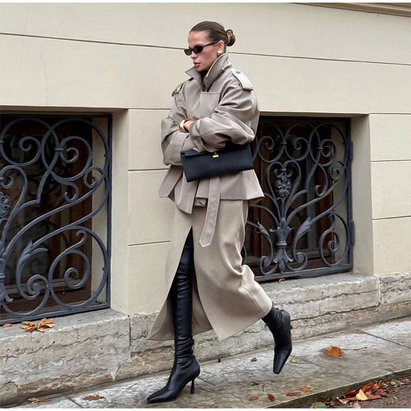 Elegant Lapel Lace-Up Overcoat