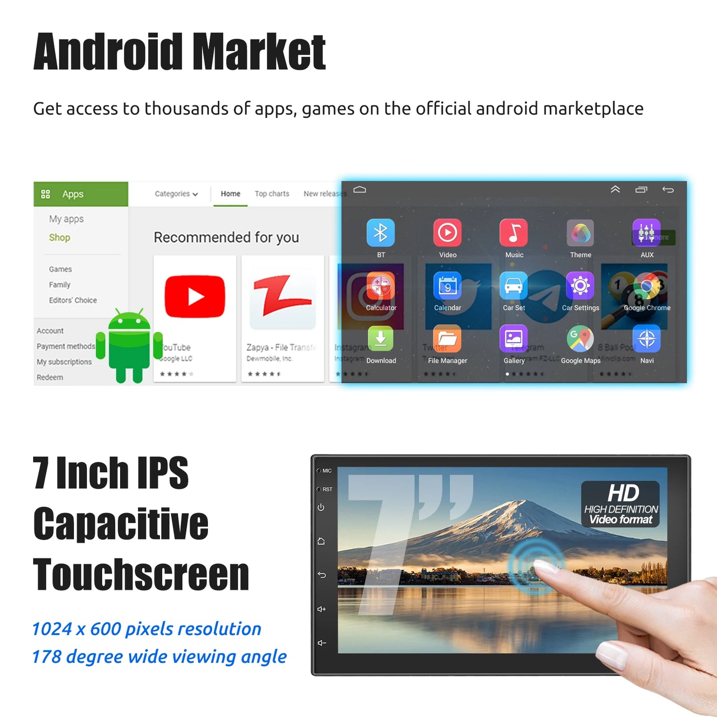 ESSGOO 7"/9"/10" Double Din Car Stereo | Android 14 | CarPlay & Auto