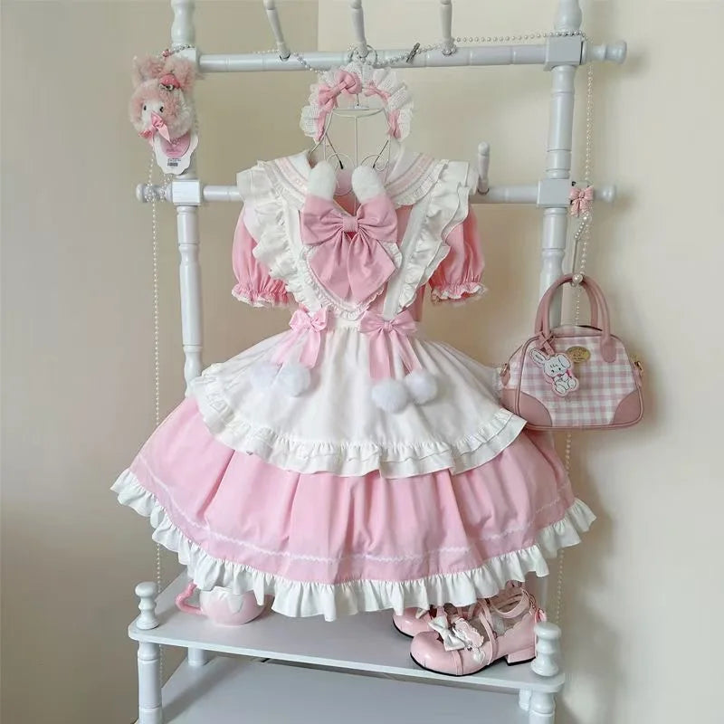 Y2k Japanese Kawaii Two-Piece Sets Long Sleeve Top + Short Skirt Sweet Women Casual Cute Print Bow Patchwork 2025 New Arrival