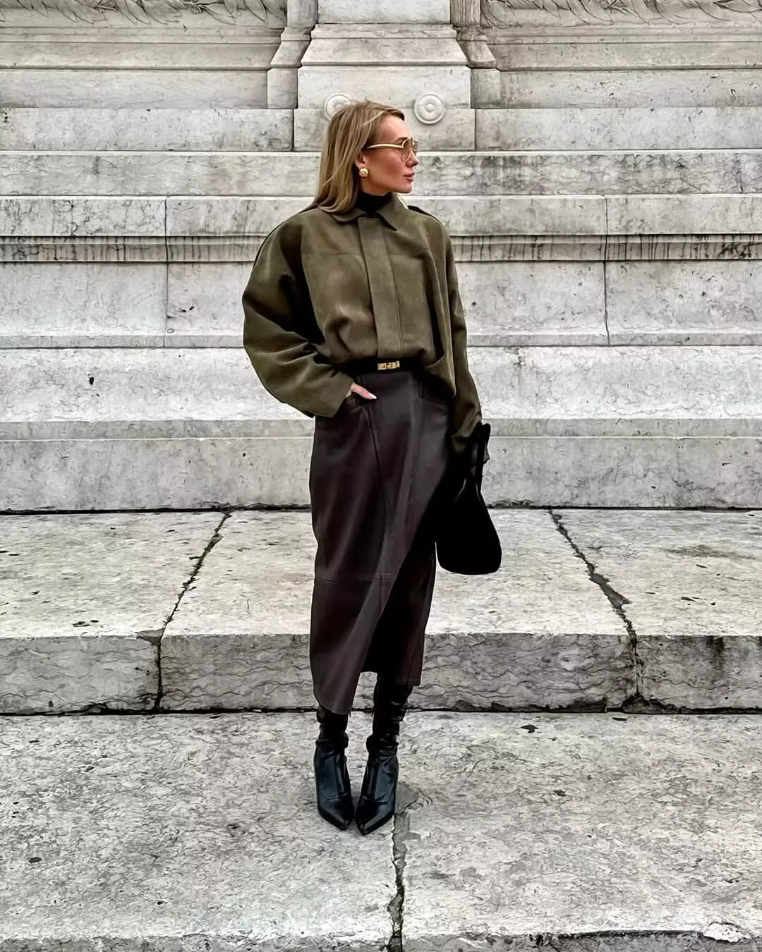 YENKYE New 2025 Women Suede Textured Bomber Jacket Long Sleeve Lapel Collar Loose Coats Casual Female Outerwear Chic Tops