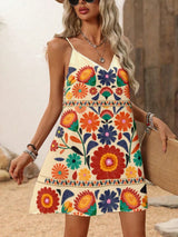 Elegant V-Neck Floral Vacation Dress