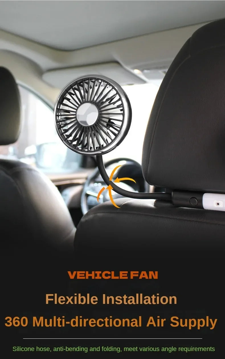 360° Dual Head Car Seat Fan with LED & 3-Speed Control