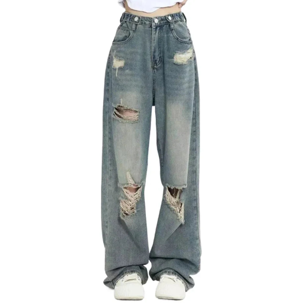 Y2K Vintage Wide-Leg Distressed Jeans