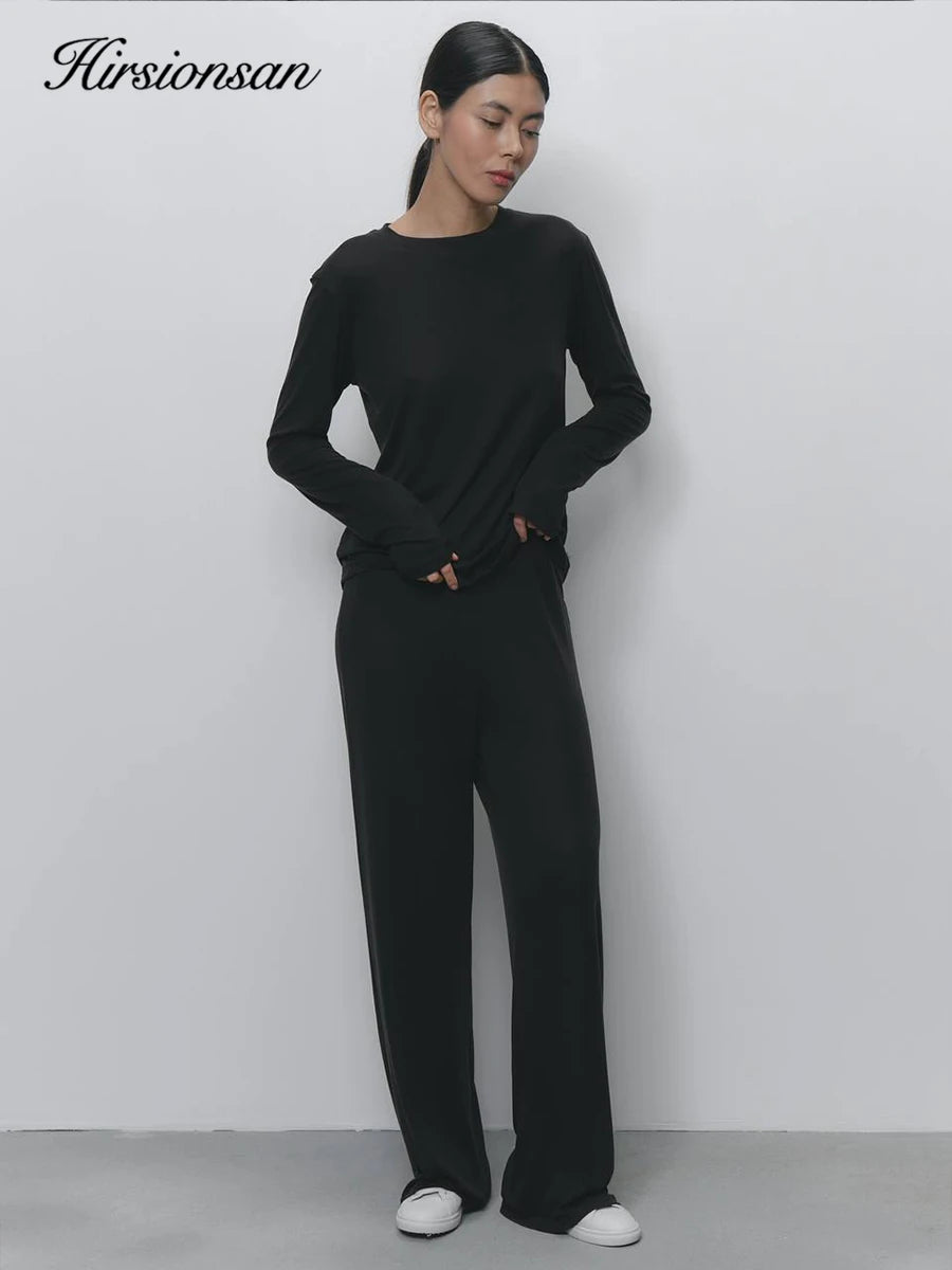 Hirsionsan Modal Soft Loose Sets Women 2026 Casual Two Pieces Long Sleeve T Shirts and High Waist Dresses Outfits Tracksuit