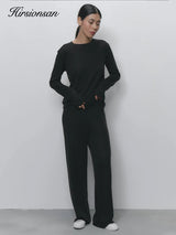 Hirsionsan Modal Soft Loose Sets Women 2026 Casual Two Pieces Long Sleeve T Shirts and High Waist Dresses Outfits Tracksuit