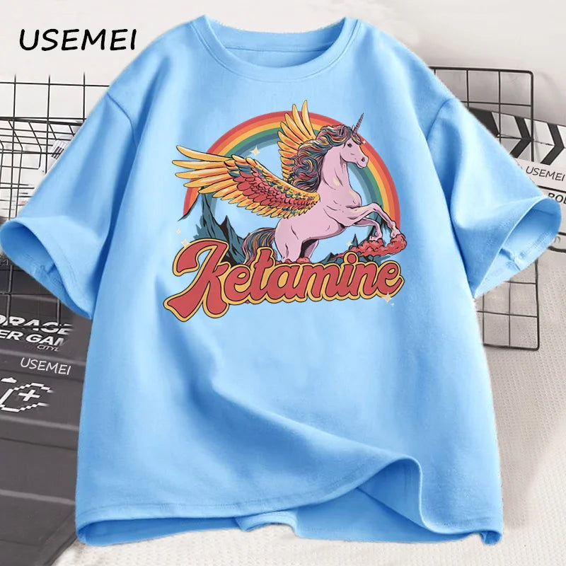 Funny Rainbow Horse T Shirt Casual Cotton Short Sleeve Humor T-Shirt Male Tshirt Crew Neck Summer Harajuku Graphic T Shirts Top