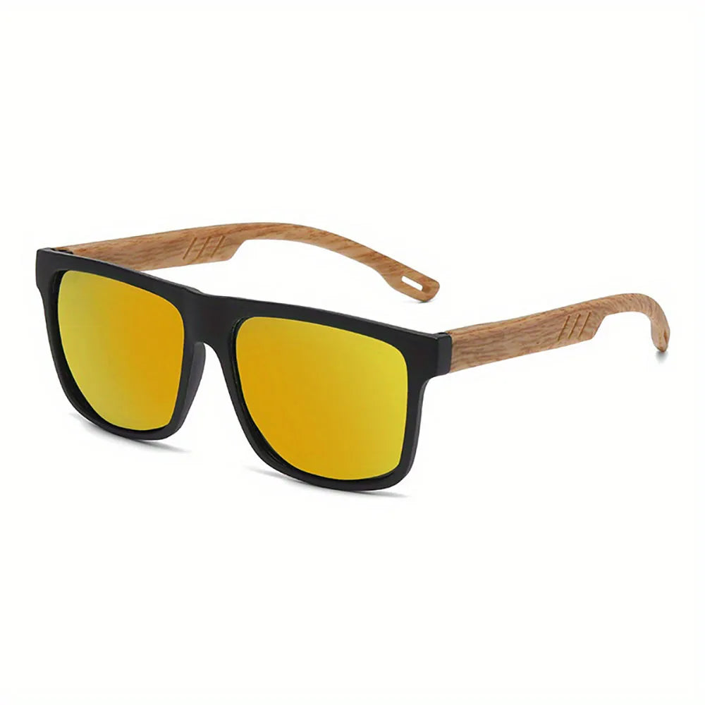Square Wood-Grain Sunglasses – UV400 & Spring Hinges