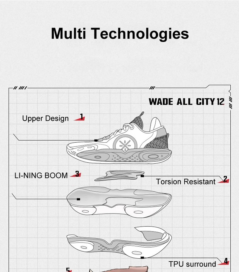 Li-Ning Men's Wade ALL CITY 12 Professional Basketball Shoes BOOM Cushion Stable Support Wearable Sneakers Sport Shoes ABAU015