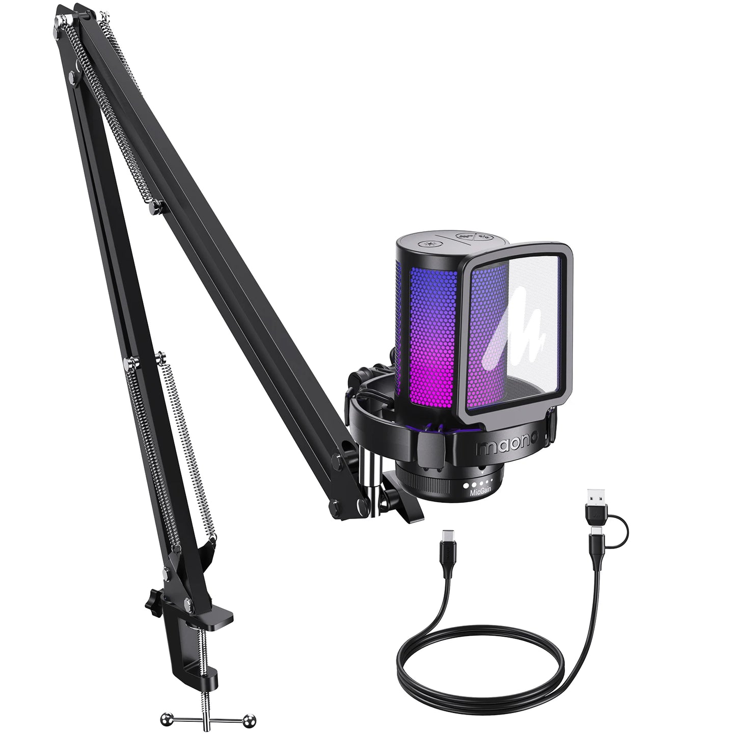 MAONO DGM20S USB Gaming Microphone with RGB & Boom Arm