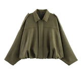 Women's Suede Bomber Jacket – Elegant Oversized Coat