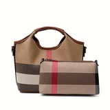 Leather plaid handbag, large-capacity mother bag, shopping basket, one-shoulder handbag