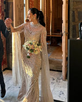 Luxury Beaded Mermaid Evening Gown | Cape Sleeve