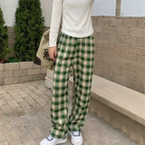 Plaid Plush Wide-Leg Trousers