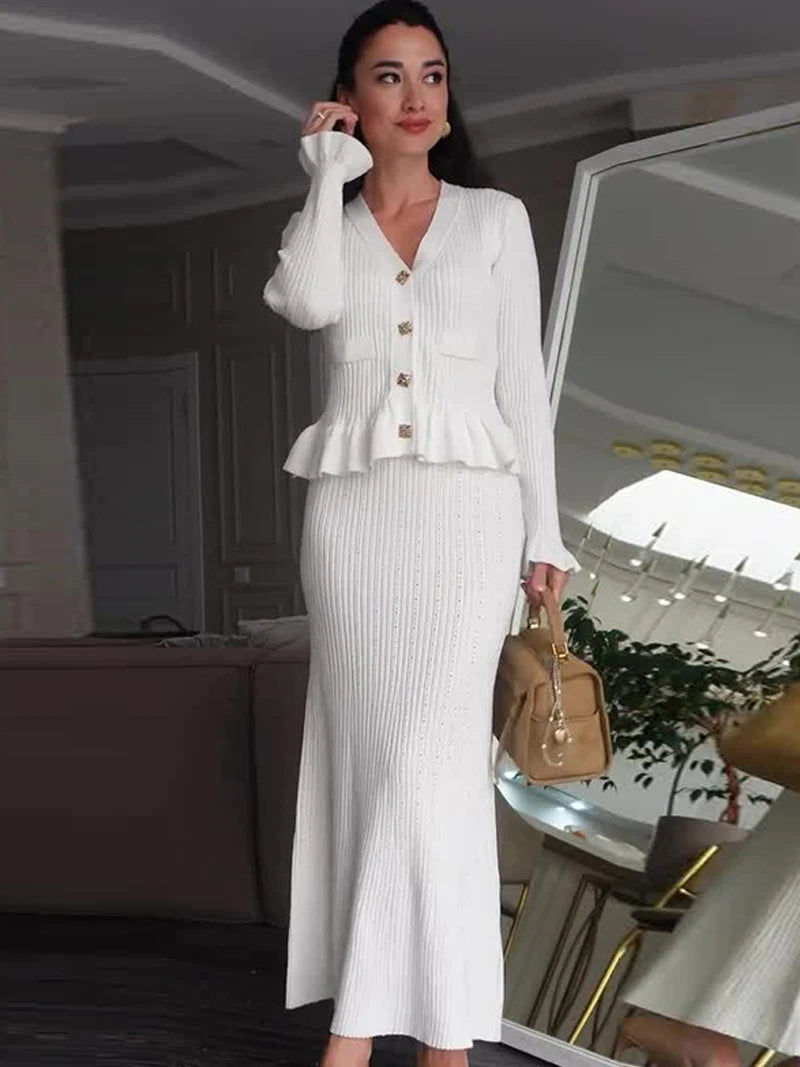 Elegant V-Neck Knit Mermaid Skirt Set