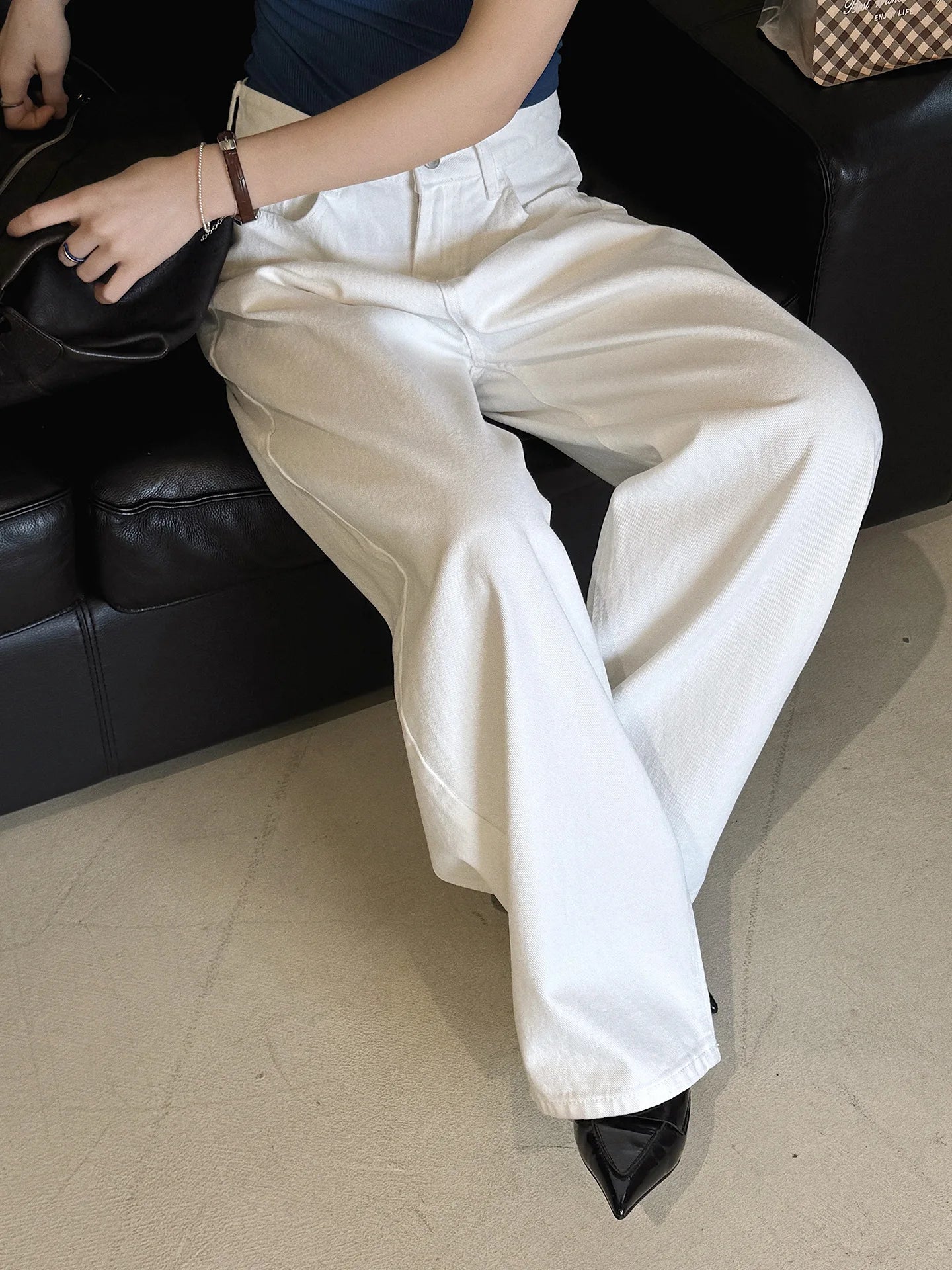 Spring/Summer New American Retro Fashionable High Waist Washed Used Cat Beard Jeans Loose Wide Leg Pants Women