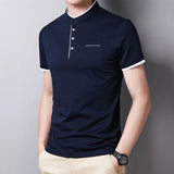 Men's Stand Collar Polo Tee – Solid, Anti-Wrinkle