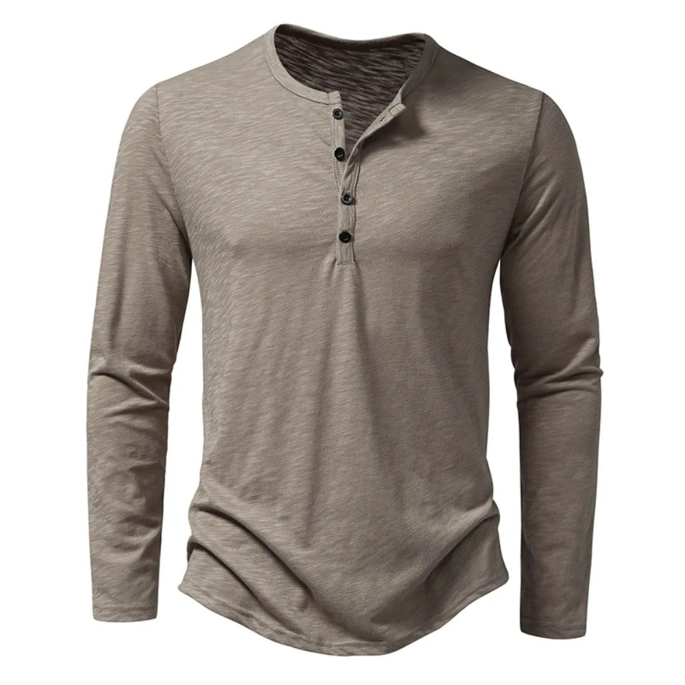 Men's Cotton Henley Long Sleeve Shirt