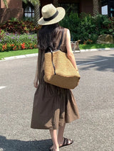 Fashion Vintage Straw Baskets Bag Straw Handmade Woven Beach Bag Korean Style Large Capacity Tote Bag Women Accessory