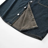 Heavy duty washed denim jacket for men vintage blue lapel long sleeved shirt style jacket casual and loose outer wear