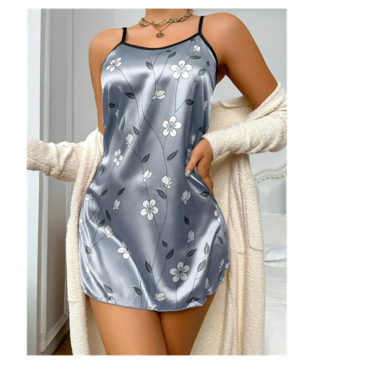 Elegant Floral Satin Nightdress