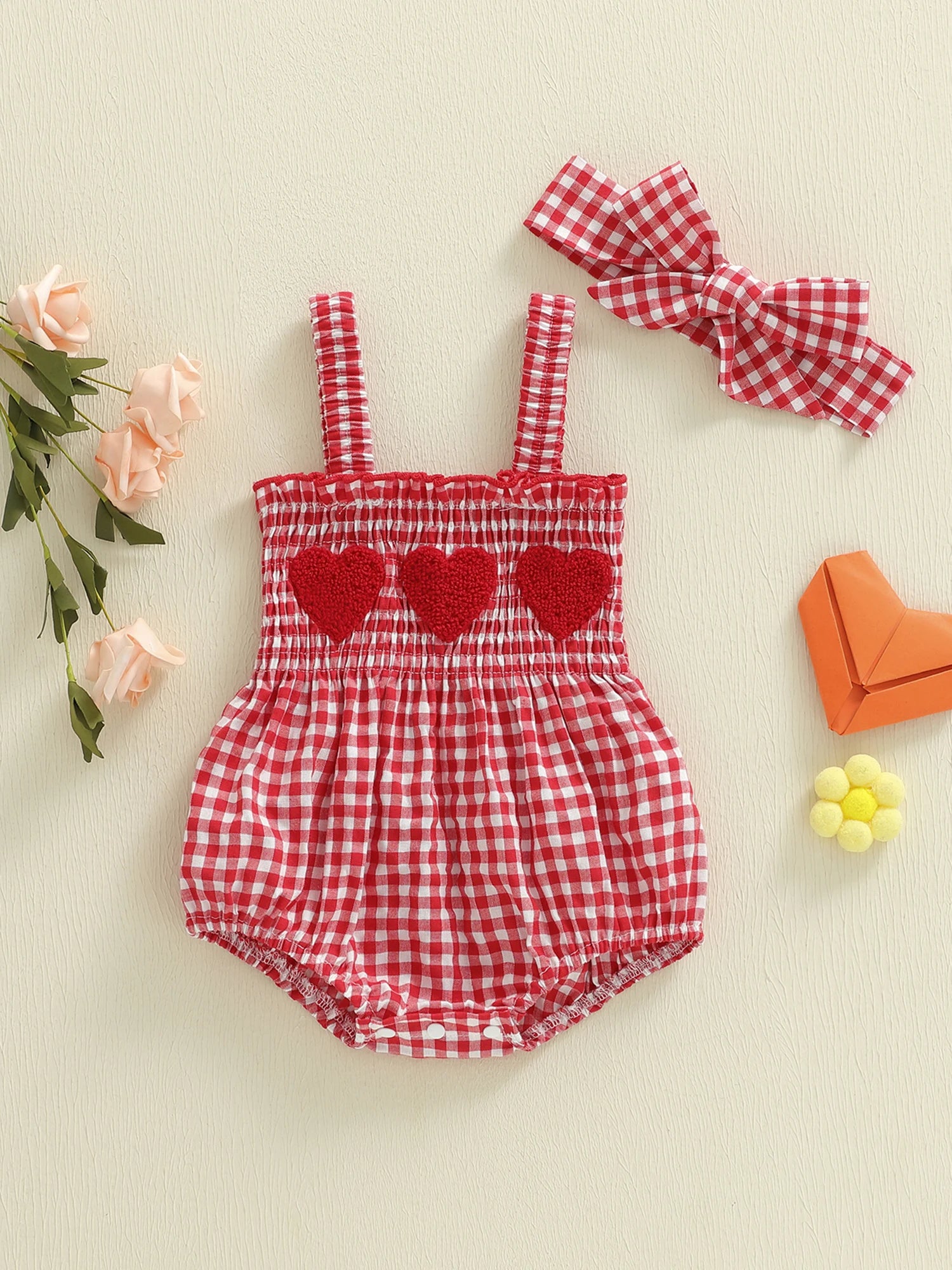 Toddler Girl Heart Print Romper & Headband Set