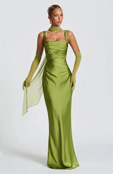 Elegant Backless Satin Maxi Dress – Sleeveless Halter Bodycon Party Gown