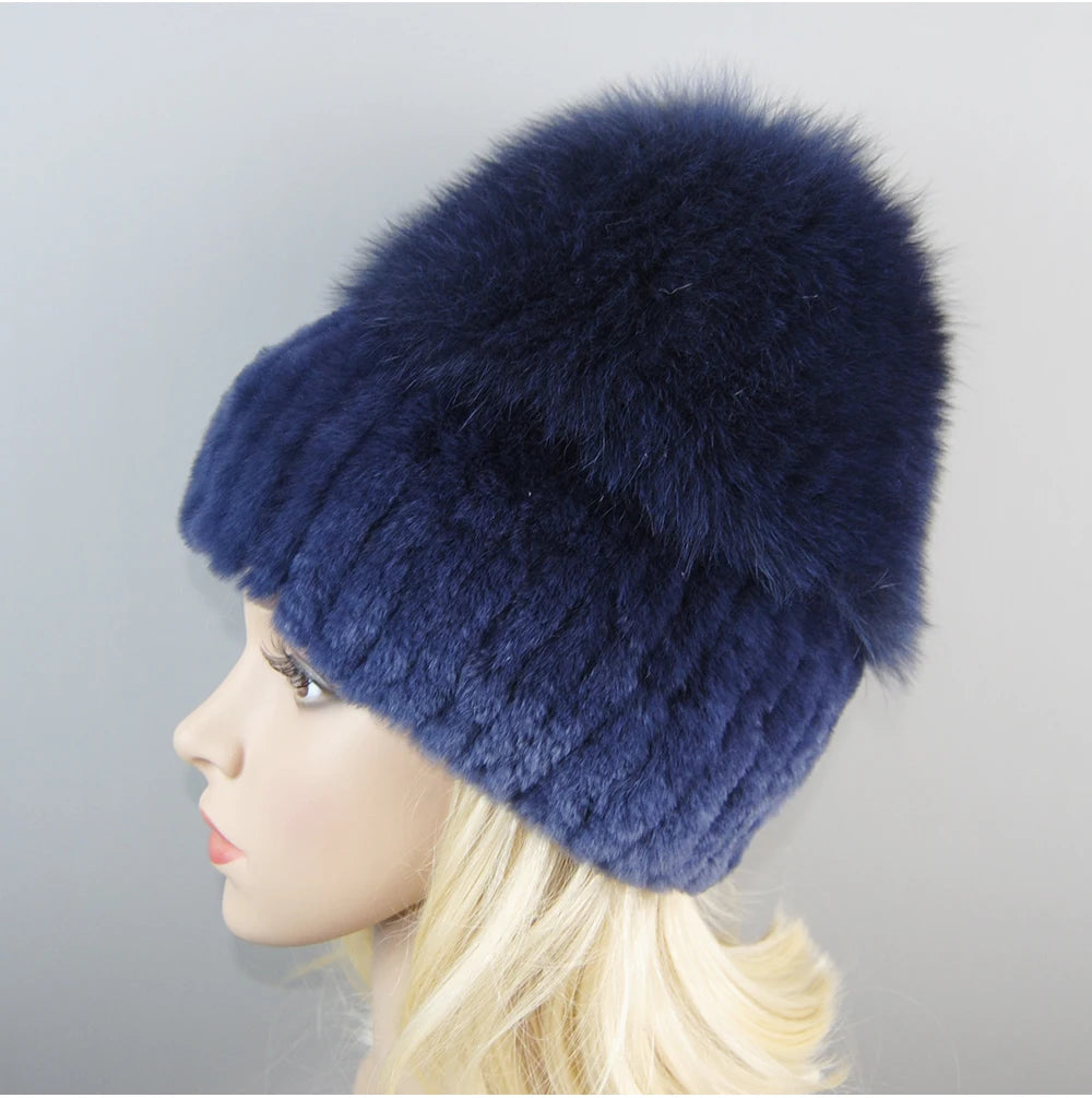 Women's Luxury Rex Rabbit & Fox Fur Beanie Hat