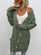 Women's Long Twisted-Knit Button-Front Cardigan Sweater