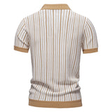Men's Striped Mesh Polo – Contrast Panel, Breathable