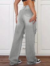 Women's Distressed Wide Leg Jeans | High Waist Denim