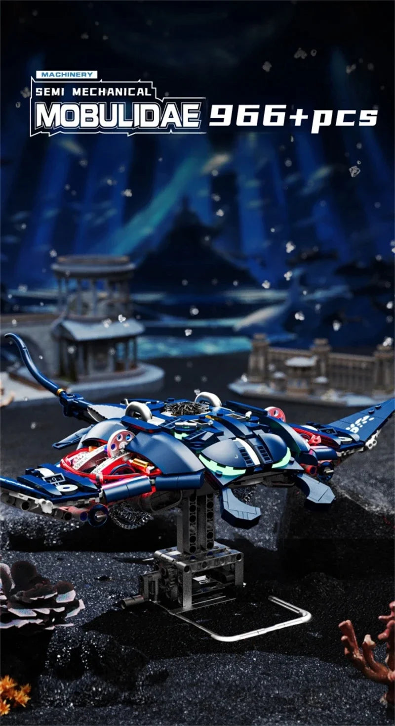 Mechanical Sea Animals Building Blocks DIY Movable Whale Octopus Manta Shark Piranha Creative Technical MOC Desktop Decor Gift