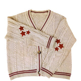 Chic Vintage Star Print Knit Cardigan - V-Neck Aesthetic Preppy Sweater