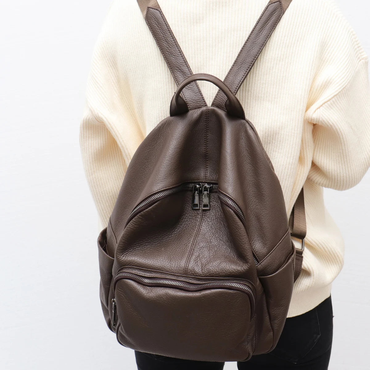 Natural Cowhide Backpack for Women&men Minimalist Design Casual Daily Versatile College Students' Shoulder Bags Travel Knapsack