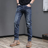 Embroidered Jeans Men's Autumn Winter New Korean Fashion Slim Little Feet Trousers Stretch Vintage Street Denim Trousers Male