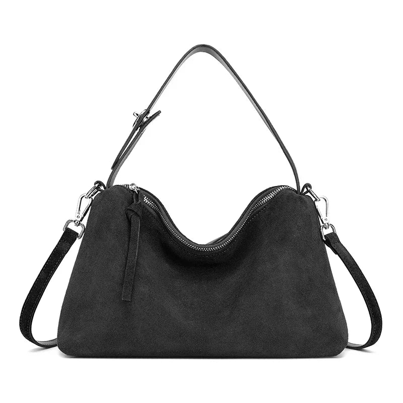 Russian Women's Genuine Suede Cowhide Leather Shoulder Bag Retro Frosted Cow Large Capacity Versatile Commuting Luxury Designer