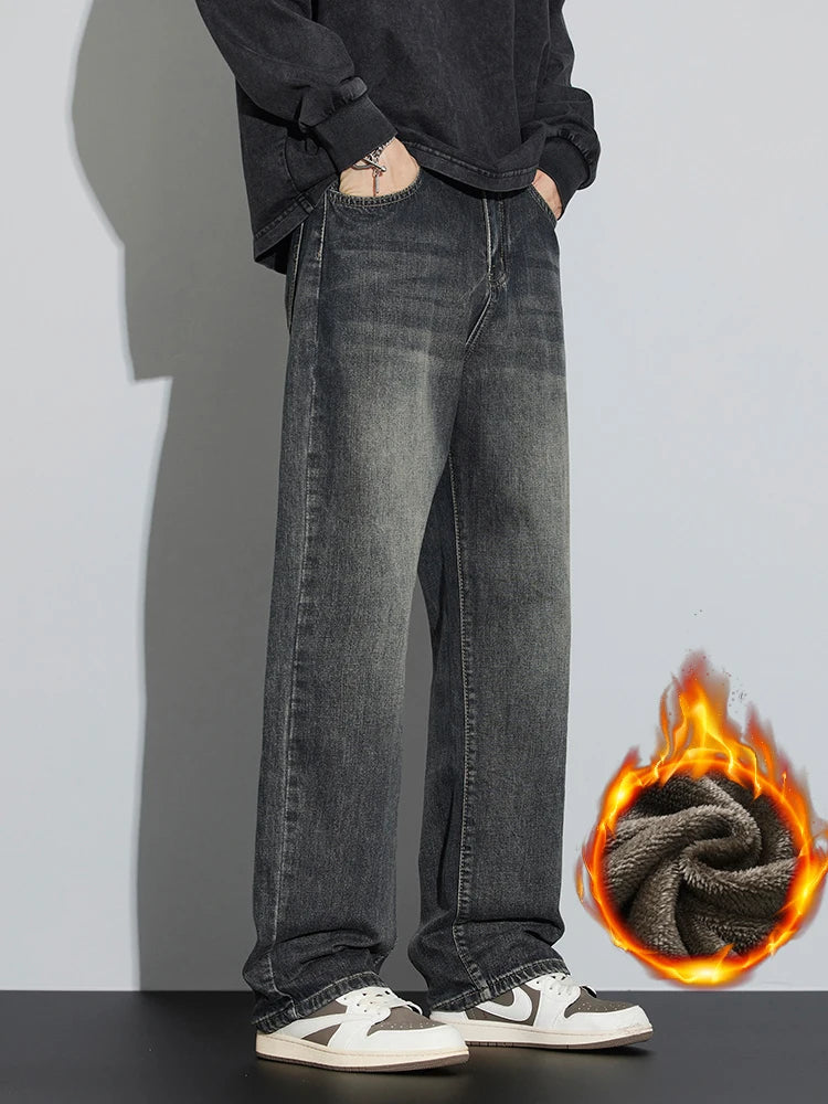 Men's Fleece-Lined Wide-Leg Jeans – Winter Warmth