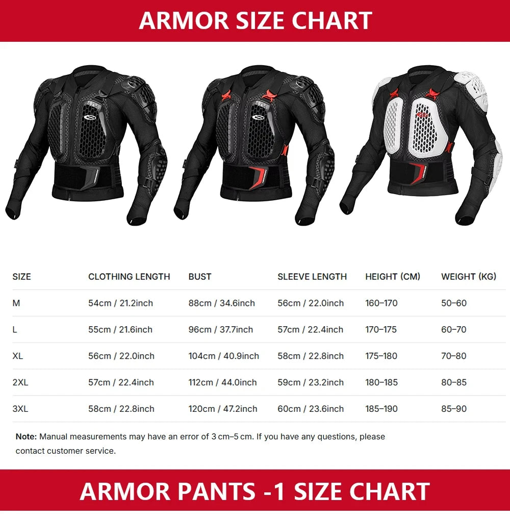 New Motocross Armor Jacket Off-Road Motorcycle Protection Gear Anti Crash Chest Back Padding Motorbike Jacket Pants CE Certified