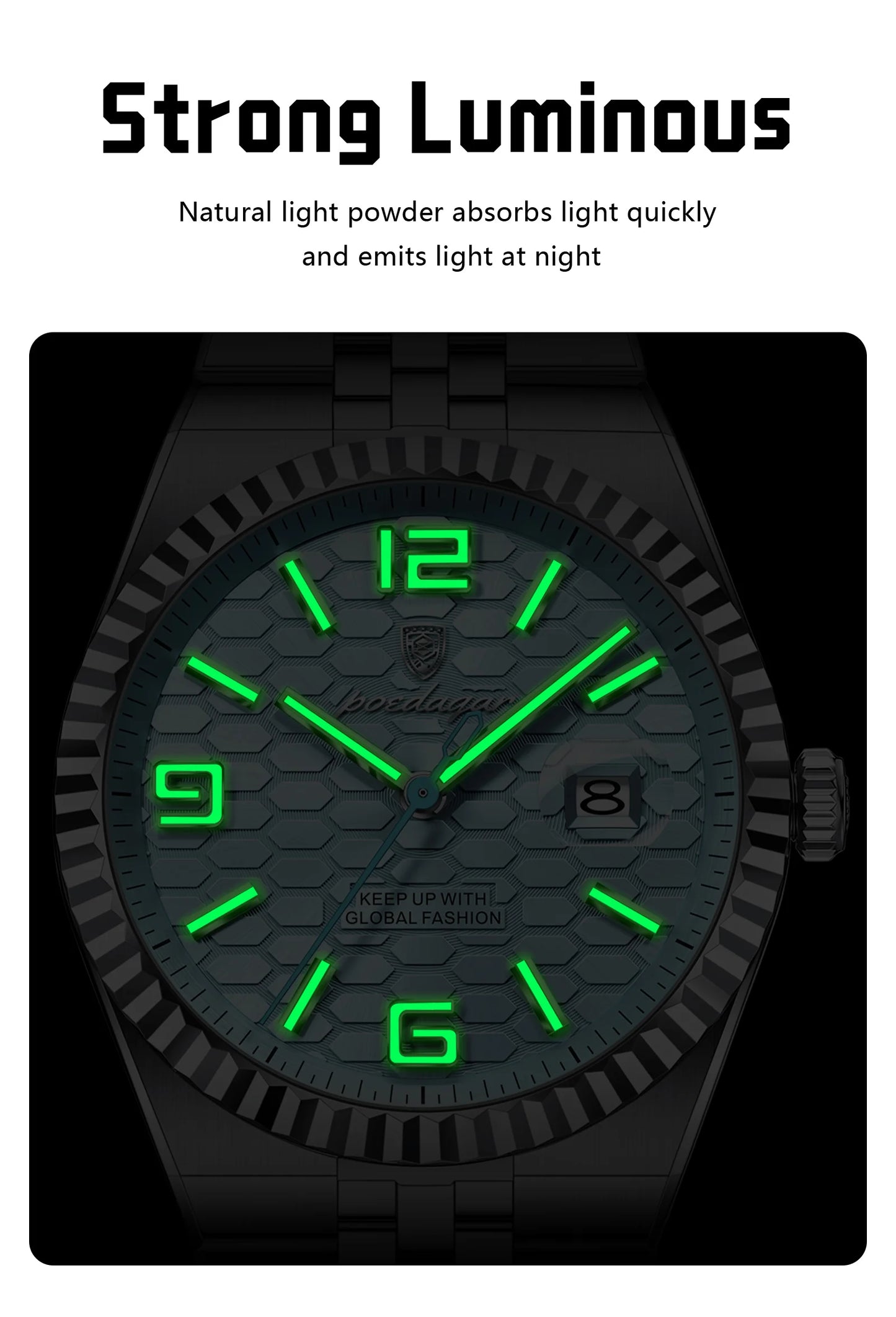 POEDAGAR Luxury Stainless Steel Watch