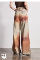 TOYOUTH Women Jeans 2026 Spring New Wilderness Wasteland Style Mid Low Waist Loose Printed Wide Leg Pants