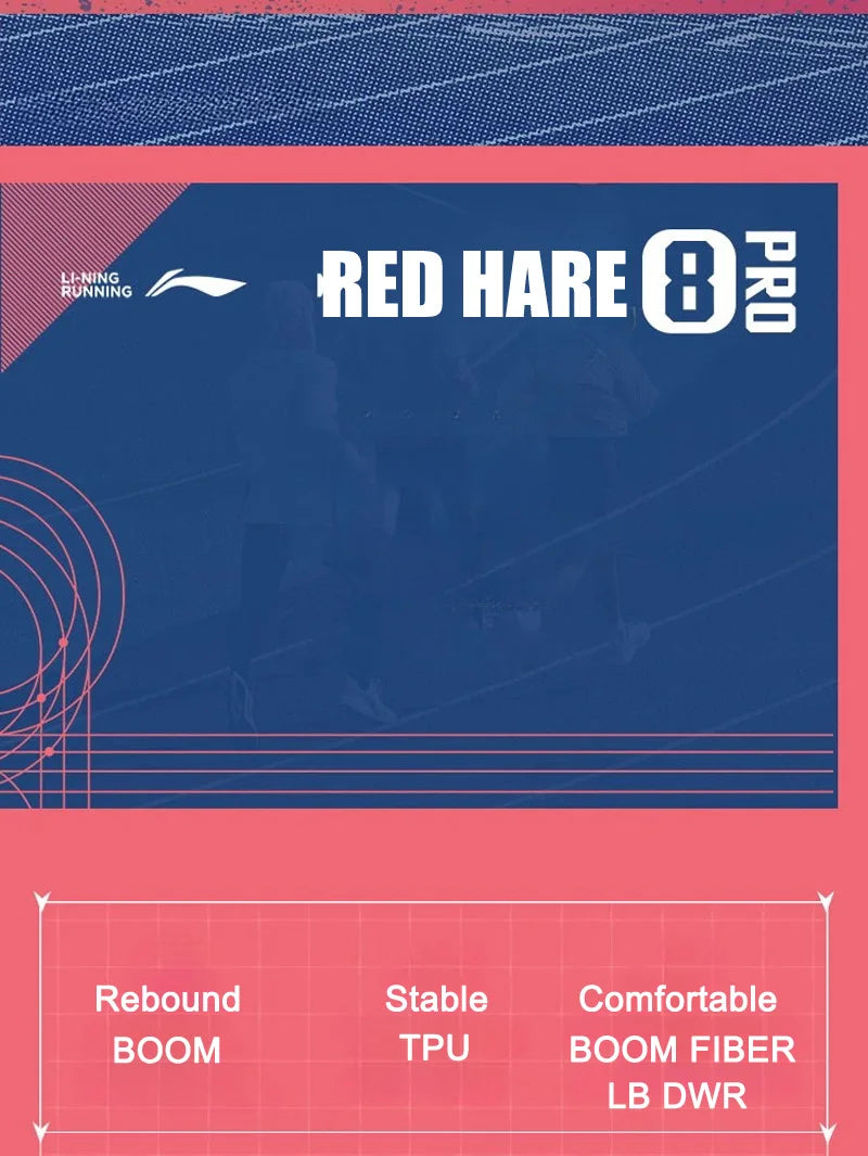 Li-Ning Women's RED HARE 8 PRO Racing Running Shoes BOOM Cushion LN DWR Water Repellent LiNing Training Sneaker ARPV016
