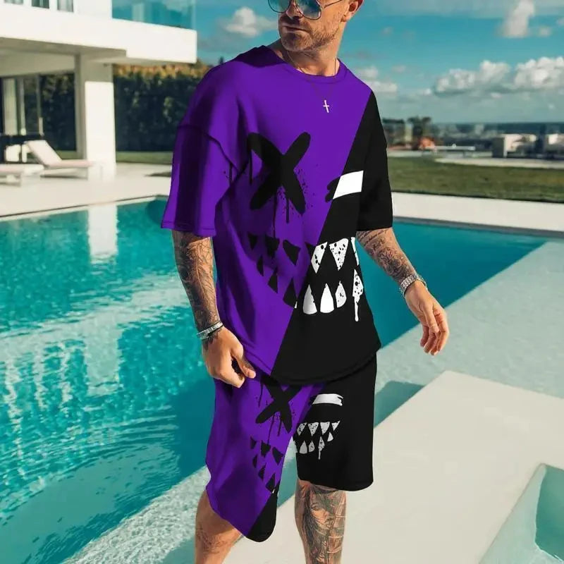 USA-Made Men’s Summer Demon OX Smiling Face 2-Piece Short Set