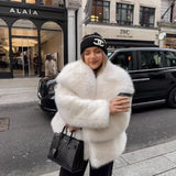 Gradient Faux Fox Fur Overcoat