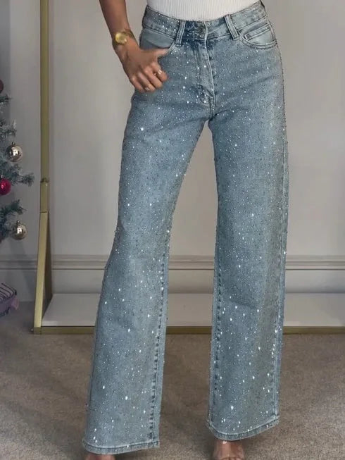 Women's High-Waist Stretch Straight Jeans | Distressed Denim