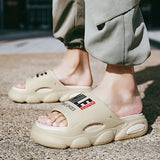 Men Thick Sole Summer Beach Slides Bathroom Anti Slip Slipper Soft Sandals Simplicity Ultra Light Letter Shoes Men Slippers