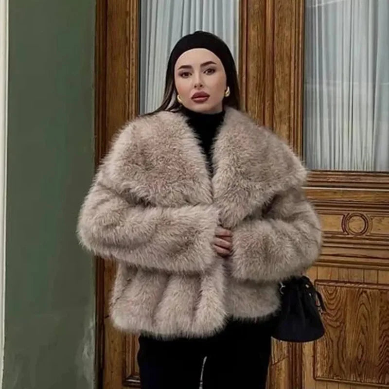 Gradient Faux Fox Fur Overcoat
