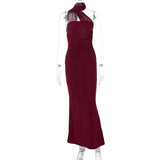 Elegant Halter Ruched Backless Maxi Dress