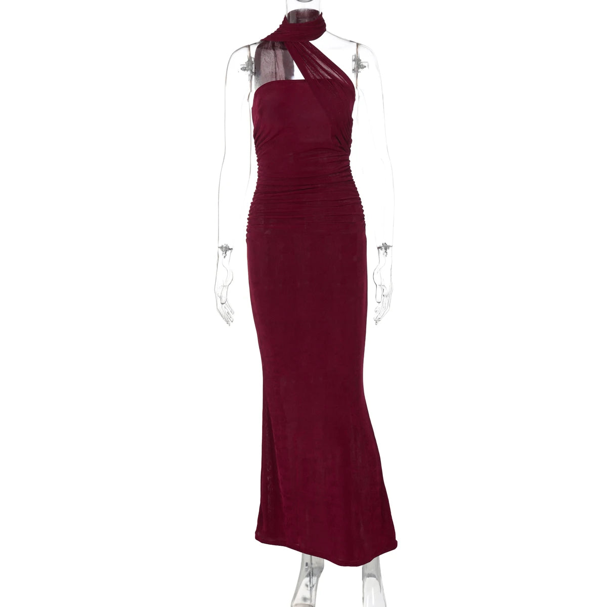 Elegant Halter Ruched Backless Maxi Dress