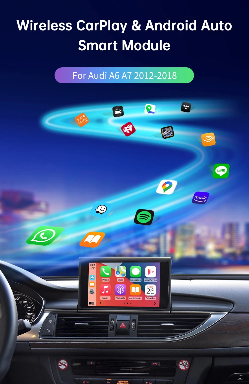 Road Top Wireless CarPlay & Android Auto for Audi A6/A7 2012–2018