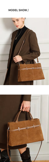 Oversized Suede Leather Briefcase Spacious Handheld Shoulder Crossbody Bag Women Slouchy Commuting Premium Light Luxury Handbag