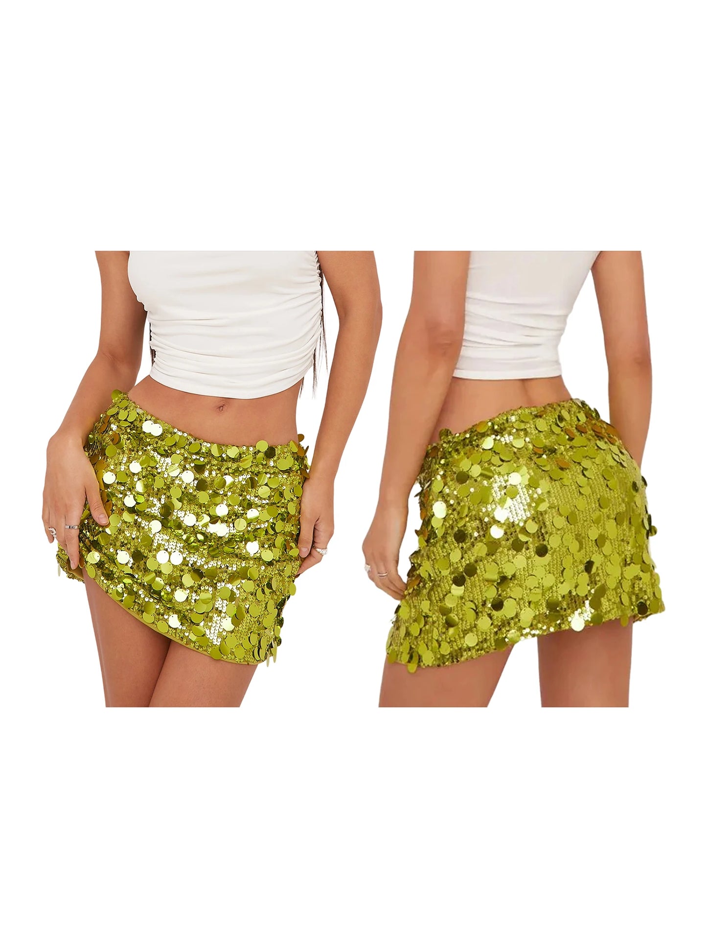 Women's High-Waisted Sequin Bodycon Pencil Skirt - Sparkly Party Mini